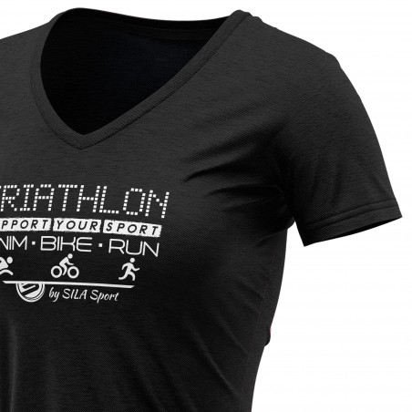 T-SHIRT SILA TRIATHLON SUPPORT BLACK - WOMEN