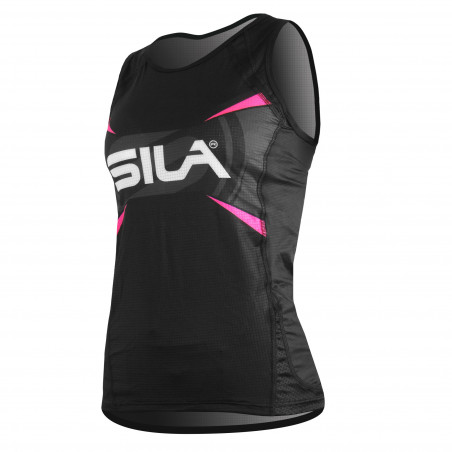 SLEEVELESS JERSEY WOMAN RUNNING PRO ULTRALIGHT - SILA TEAM - PINK FLUO