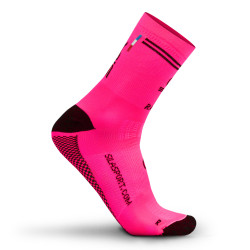 CHAUSSETTES RACING SILA - Mi-hautes ROSE FLUO / NOIR