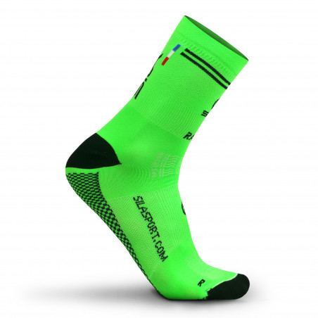 CHAUSSETTES RACING SILA - Mi-hautes VERT FLUO / NOIR