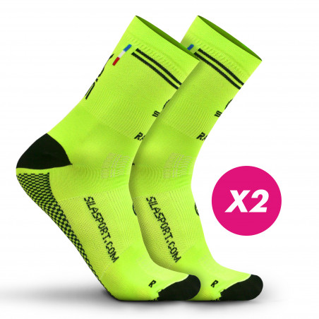 PACK PROMO 2 PAIRES CHAUSSETTES RACING SILA - Mi-hautes JAUNE FLUO / NOIR