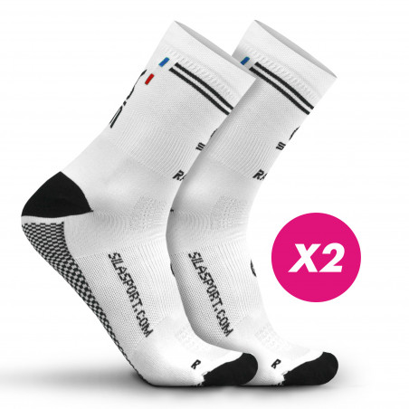 LOT DE 2 CHAUSSETTES RACING SILA - Mi-hautes BLANC / NOIR