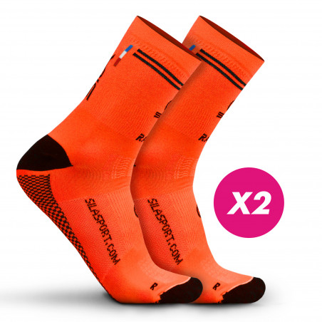 LOT DE 2 CHAUSSETTES RACING SILA - Mi-hautes ORANGE / NOIR