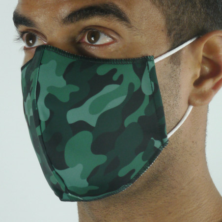 Masque de Protection SILA CAMO VERT - Forme Coquille - 2 couches - Réutilisable et lavable