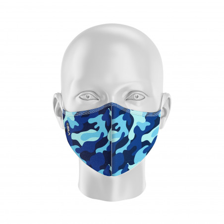 Masque de Protection SILA CAMO BLEU - Forme Coquille - 2 couches - Réutilisable et lavable