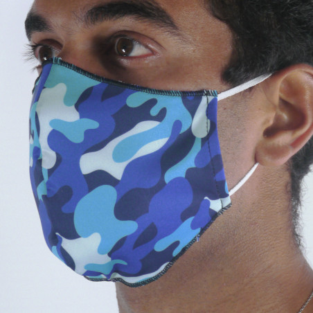Masque de Protection SILA CAMO BLEU - Forme Coquille - 2 couches - Réutilisable et lavable