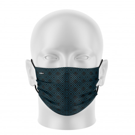 Masque tissu femme SILA ELEGANCE NOIR / BLEU - Forme Plate - Filtration 1 - UNS1