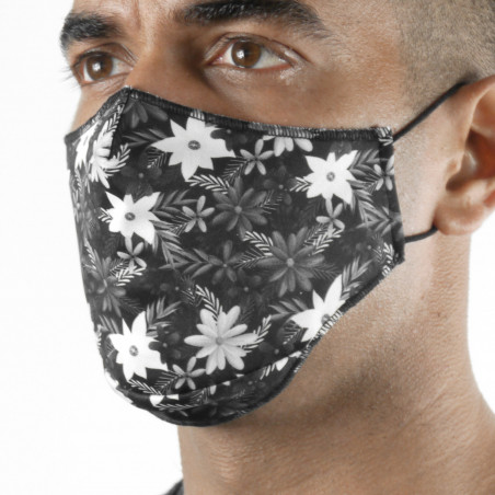 Masque tissu SILA BLOSSOM NOIR - Forme Ergo - Filtration 1 - UNS1