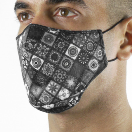 Fabric Mask SILA BOHO BLACK / WHITE - Ergo Shape - Filtration 1 - UNS1