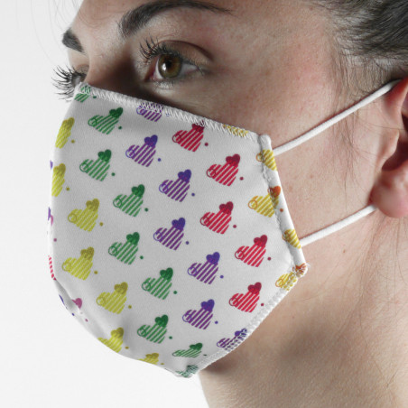 Fabric Mask SILA HEART WHITE MULTICOLOR - Shell Shape - Filtration 1 - UNS1