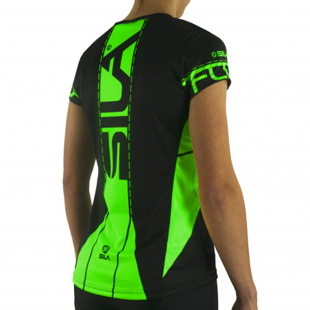 MAILLOT RUNNING FEMME - SILA FLUO STYLE 3 VERT - Manches courtes